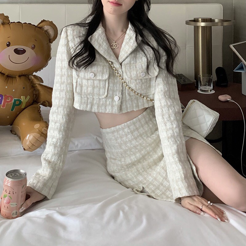 SET DẠ TWEED KÈM CHÂN VÁY SIÊU XINH THỜI TRANG NỮ THU ĐÔNG