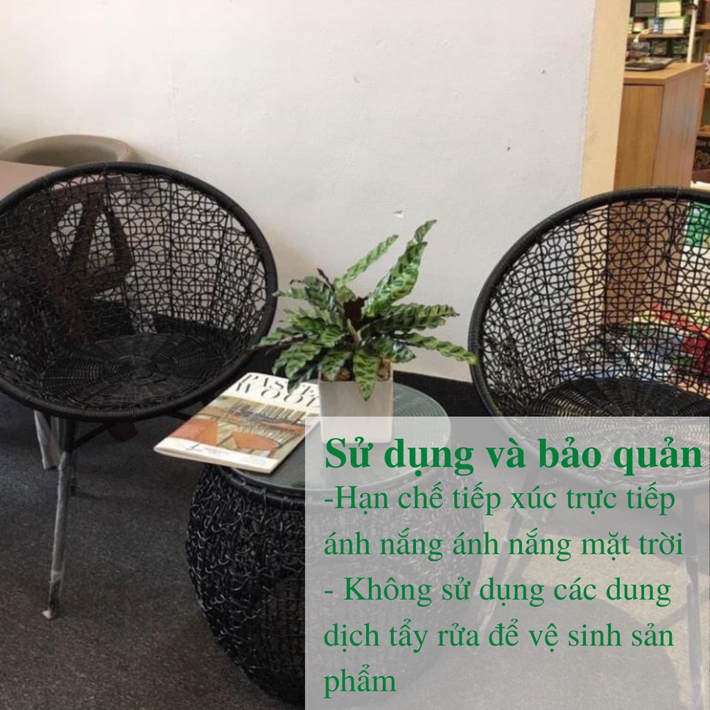 Bộ bàn ghế ban công PuTin gồm 1 bàn và 2 ghế giả mây lõi thép dùng thư giãn trang trí phòng khách sân vườn / Healhomes | BigBuy360 - bigbuy360.vn
