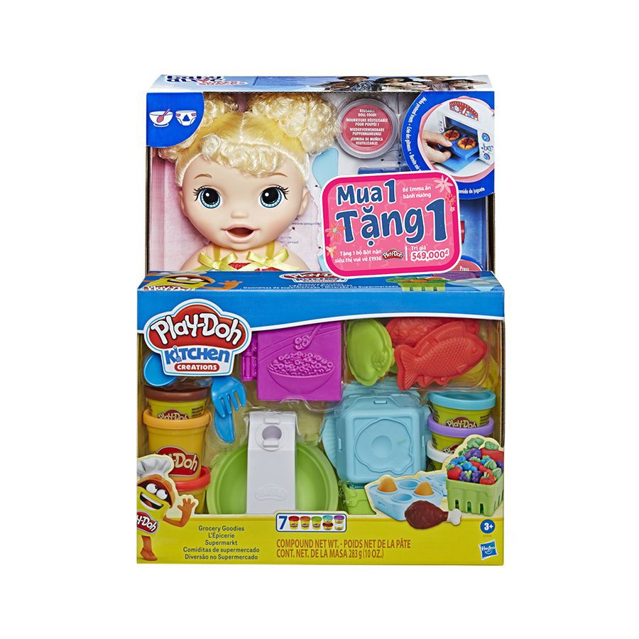 Búp bê Baby Alive - Bé Emma ăn bánh nướng tặng một Bộ Playdoh Bột nặn - Mã SP E1947-E1936