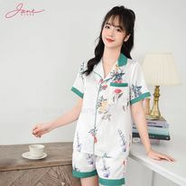 Pijama lụa cao cấp Bộ ngủ nữ mặc nhà họa tiết dễ thương Jane | BigBuy360 - bigbuy360.vn