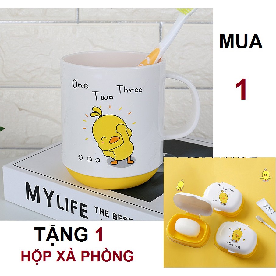 Cốc đánh răng cho bé tặng kèm hộp đựng xà phòng in hình dễ thương