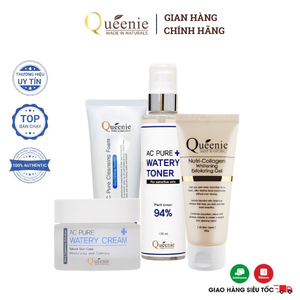 Bộ Mỹ Phẩm Dưỡng Trắng Da Queenie Làm Sạch Sâu, Cấp Ẩm Bổ Sung collagen 4 Sản Phẩm