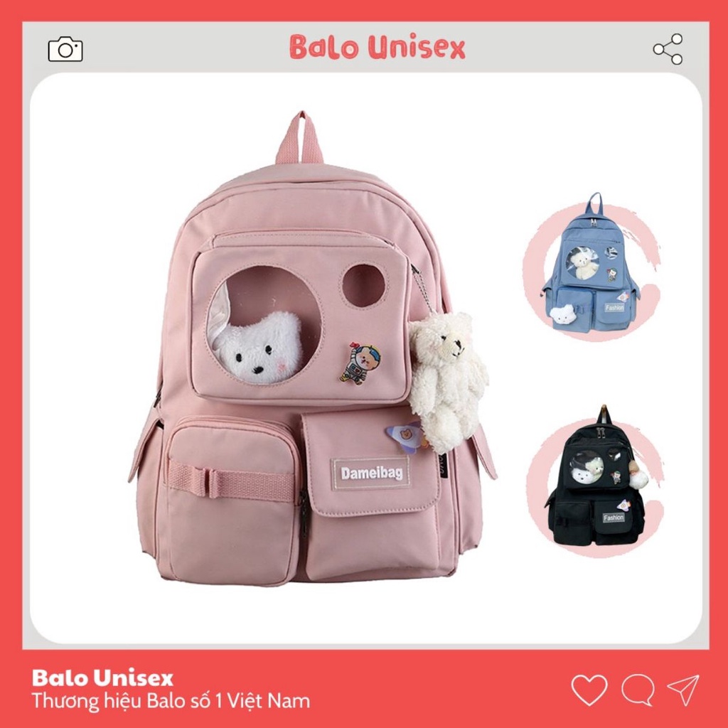 Balo gấu trong suốt nữ, balo ulzzang gấu chống nước thời trang 608ULZ