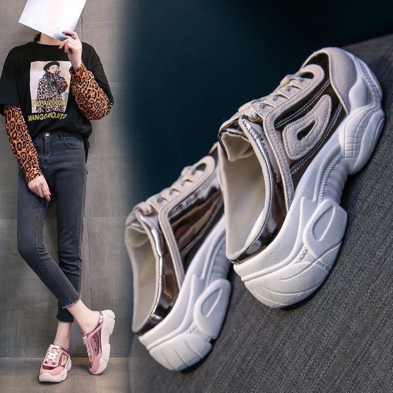 Giày sục nữ Ulzzang đế khủng da bóng hàng Quảng Châu cao cấp