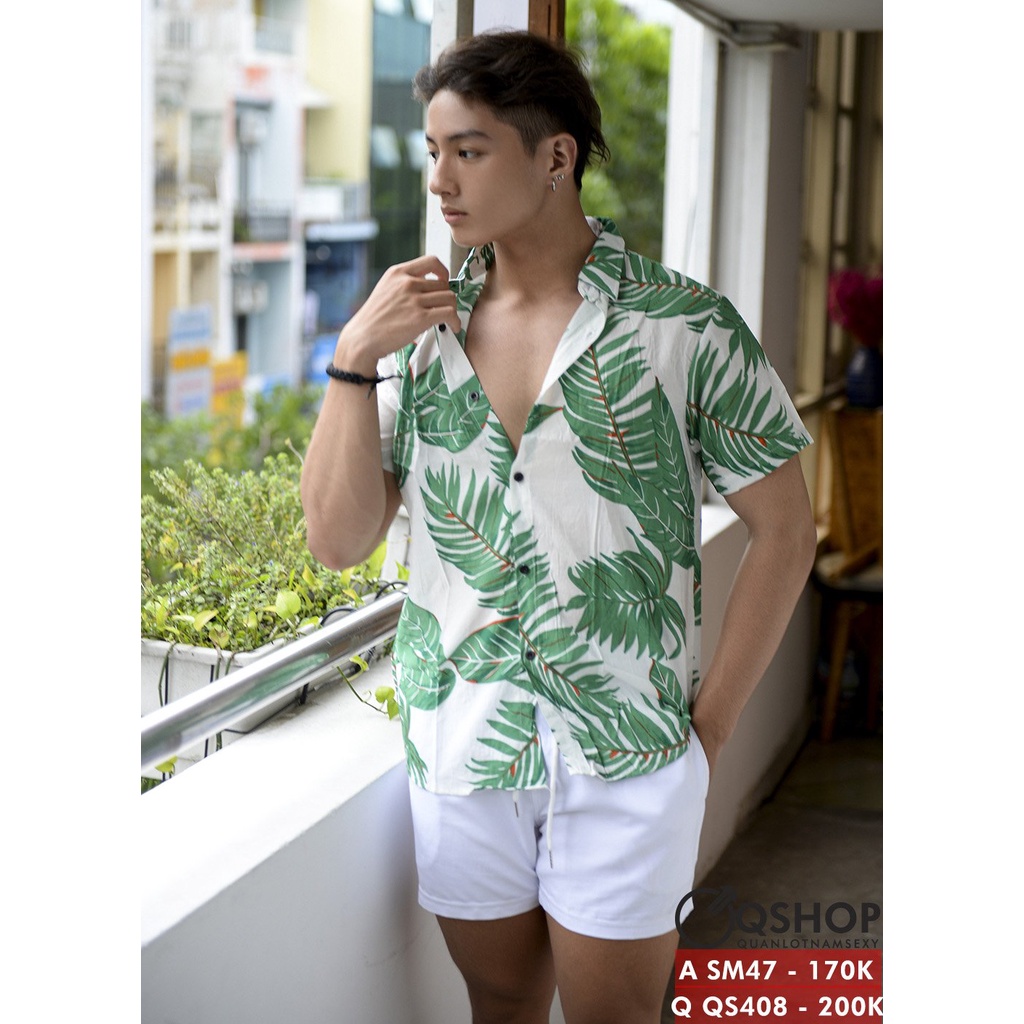 Áo sơ mi đi biển hoa lá trái cây vải đũi QSHOP