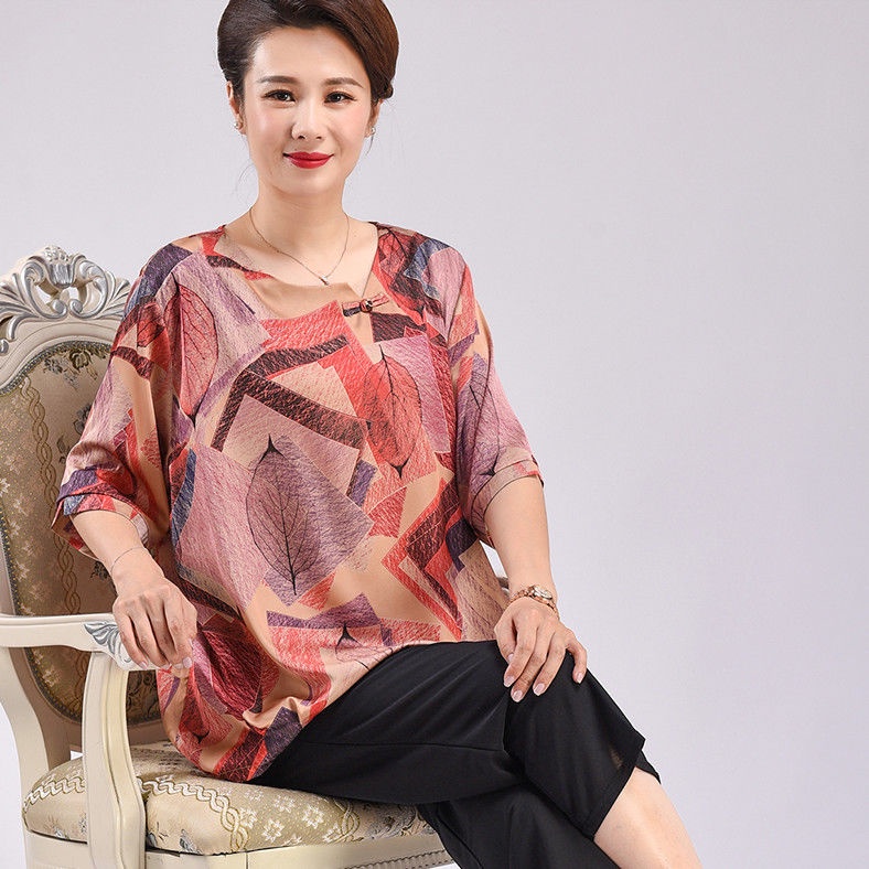 Đầm Chiffon Tay Ngắn Size Lớn Thời Trang Mùa Hè Cho Phụ Nữ Trung Niên 50-60 Tuổi