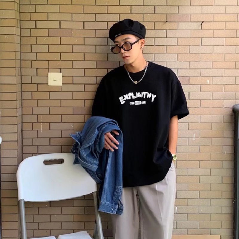 Áo Thun Tay Ngắn Dáng Rộng In Chữ Thời Trang Mùa Hè Phong Cách Hàn Quốc Cho Nam Size M-5XL