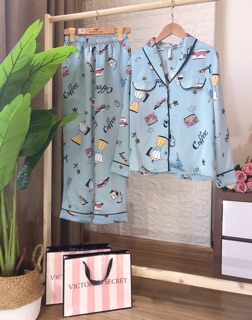 Bộ mặc nhà pyjama lụa coffee