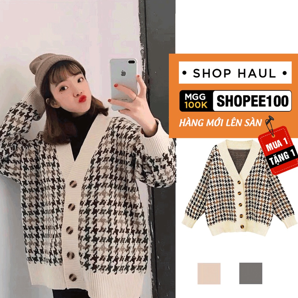 Áo khoác len Cadigan họa tiết houndstooth, áo len khoác ngoài Cảdigan - AC-G04