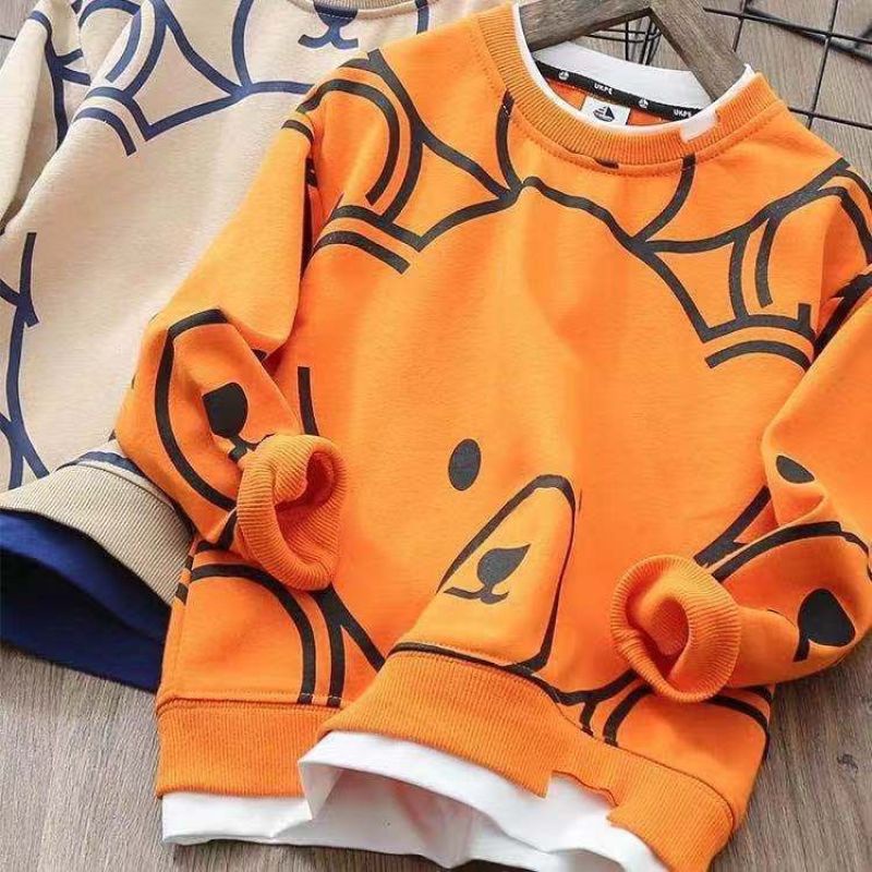 Áo sweater dài tay giả 2 lớp in họa tiết hoạt hình thoải mái thời trang cho bé