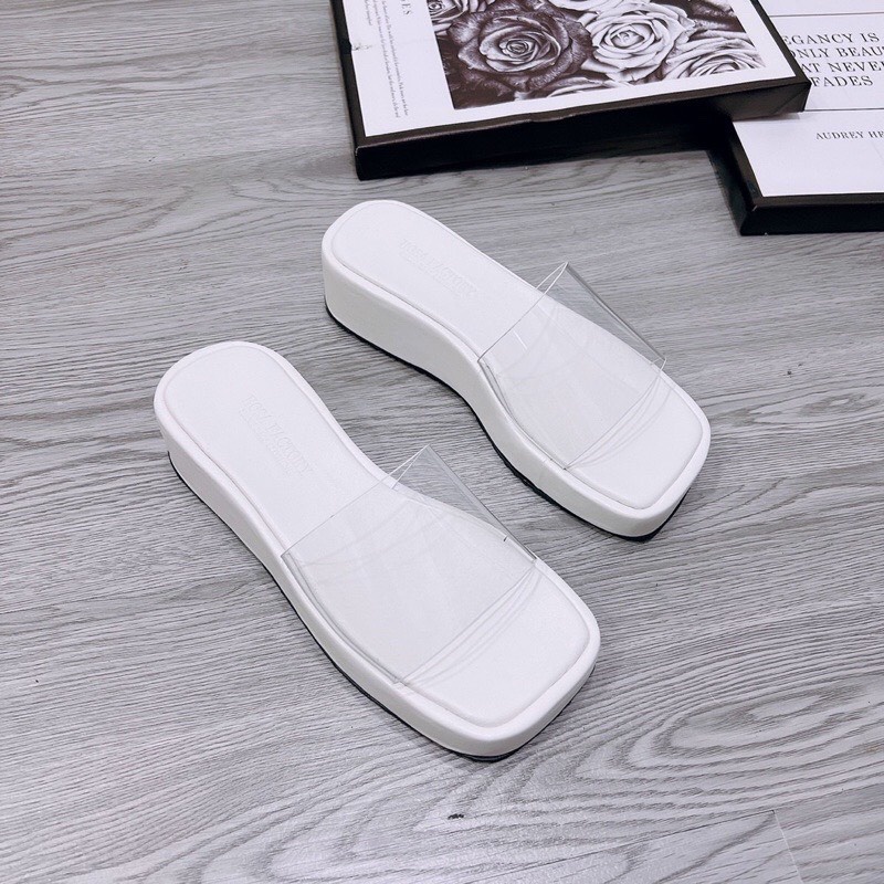 Dép bánh mì đế xuồng Quai Ngang Trong Suốt Cao Cấp Đế Dày 5P Chống Trượt Dễ Phối Đồ Thời Trang Cho Nữ