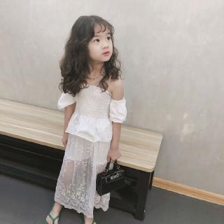 Bộ Áo Trễ Vai+Chân Váy Thêu Hoa Cho Bé Gái