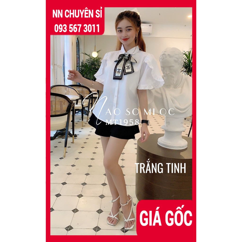 ÁO SƠ MI THẮT NƠ VOAN TƠ BÚN BÈO MT1958 TP107 ⚡ HÀNG CAO CẤP KIỂU TAY NGẮN