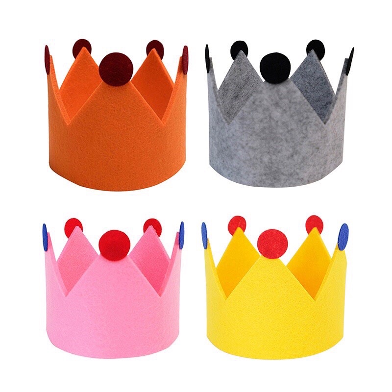 Mũ sinh nhật vương miện vài nỉ gắn chóp bông hàn quốc nhiều màu sắc