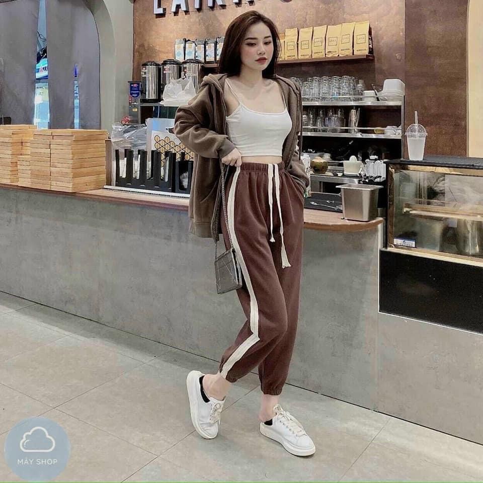 Quần Bom Nữ 1 Sọc Dáng rộng _Chất Len Nhung Quảng Châu, co giãn 4 chiều. form đep