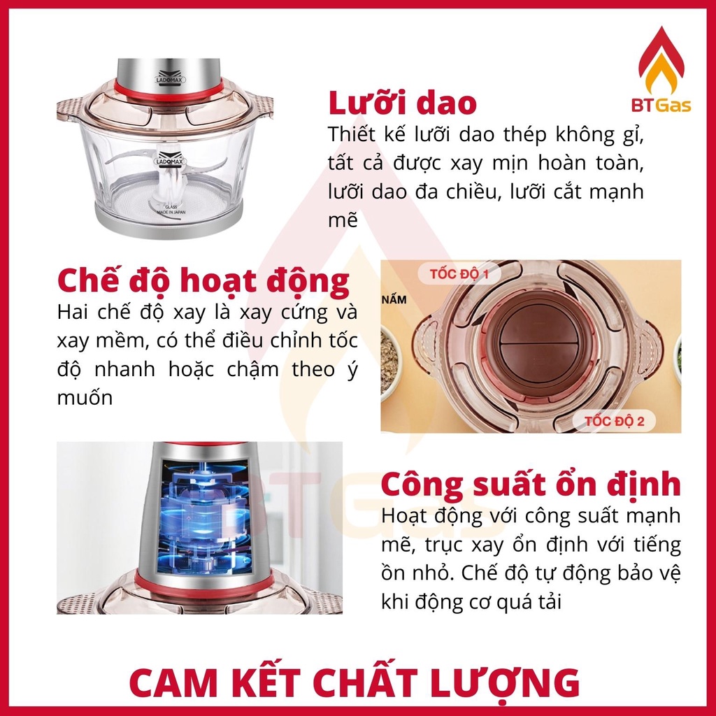 [Mã ELHADEV giảm 4% đơn 300K] Máy xay thịt đa năng Ladomax, máy xay thịt cối thủy tinh, dao inox, công suất 400W HA-333