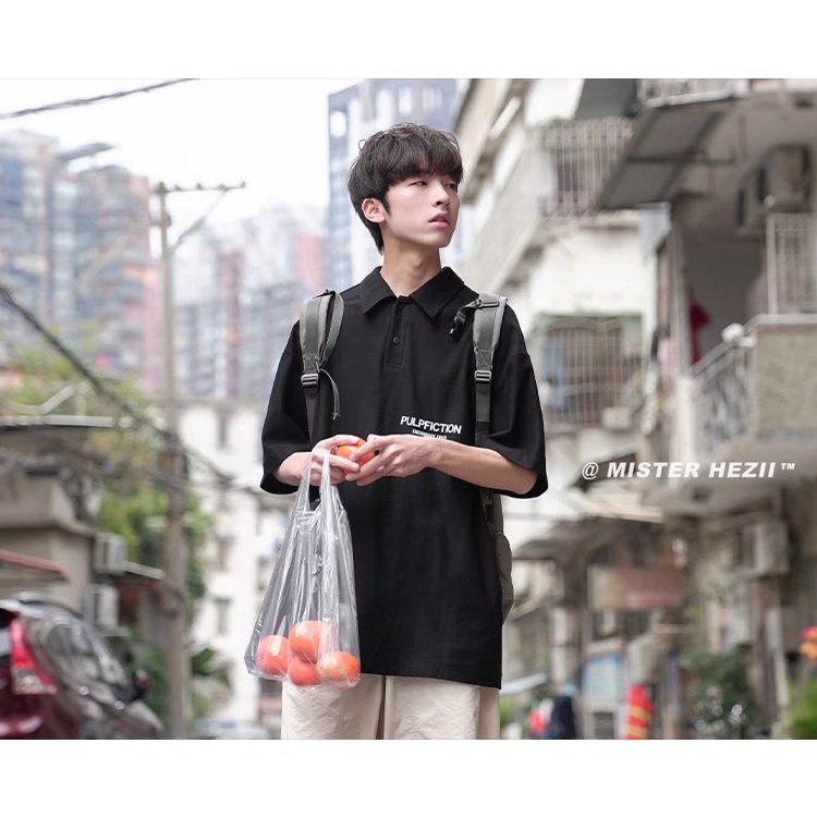 Áo polo Tay Ngắn Dáng Rộng In Họa Tiết Thời Trang Hàn Quốc Trẻ Trung Cho Nam