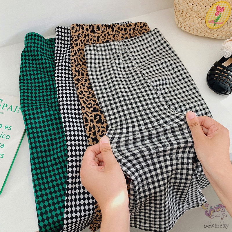 Quần Dài Ống Loe Họa Tiết Sọc Caro Phong Cách Retro Hàn Quốc Cho Bé Gái