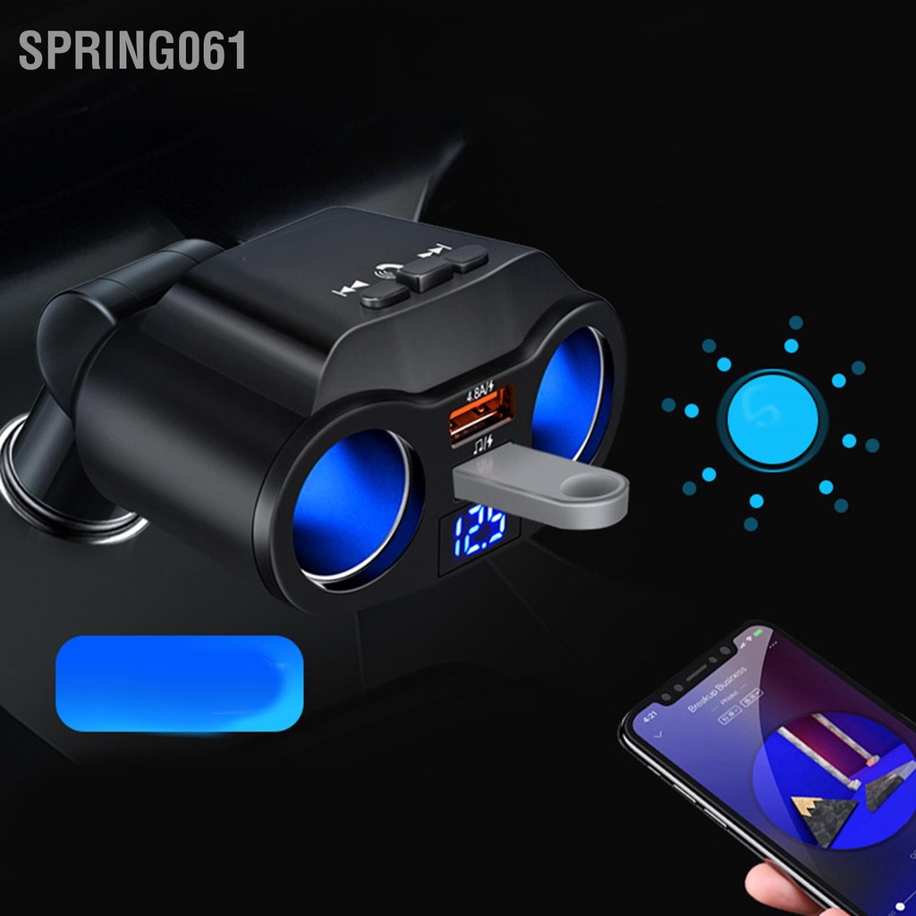 [Hàng Sẵn] Bộ chuyển đổi bộ sạc đa năng trên ô tô có ổ cắm bật lửa Bluetooth 2 với cổng USB kép【Spring061】