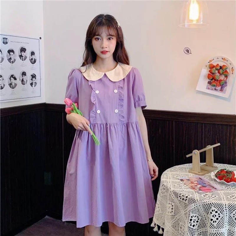 ĐẦM BABYDOLL TÍM 2 HÀNG NÚT
