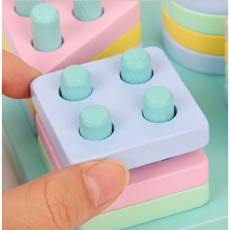 Xếp gỗ vào cột màu Macaron dành cho bé từ 2 tuổi đồ chơi giáo dục montessories