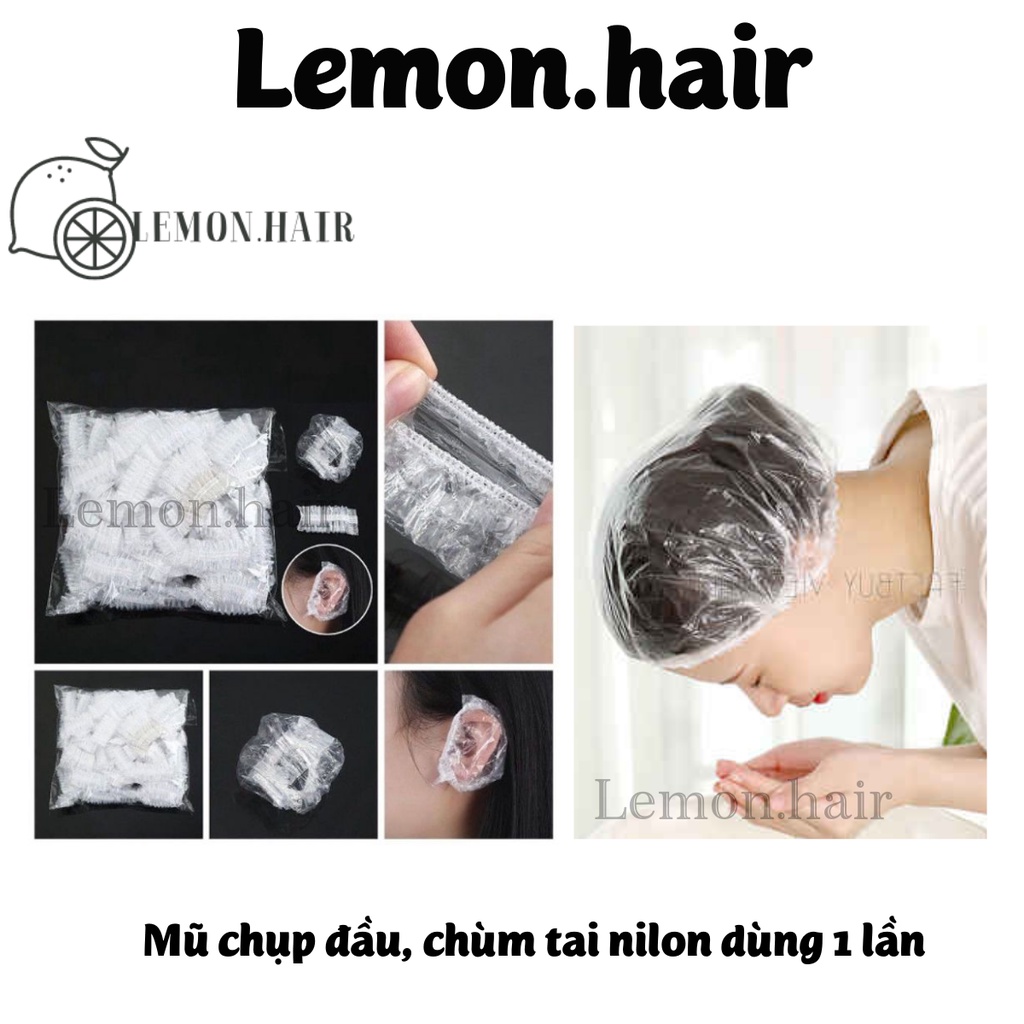 Mũ chụp tóc chùm đầu, chụp chùm tai nilon dùng 1 lần, dụng cụ nhuộm tóc làm hóa chất bảo vệ tai lemon.hair