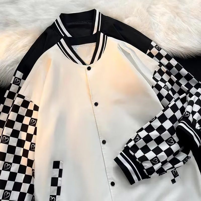Áo Khoác Bóng Chày Kẻ Sọc Caro Phong Cách Hàn Quốc vintage Đường Phố unisex Ngoại Cỡ S-XXXL