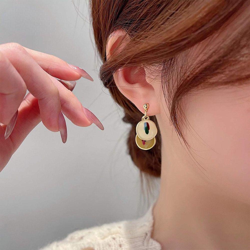FORBETTER Khuyên Tai Bất Đối Xứng Bằng Kim Loại Họa Tiết Tranh Sơn Dầu Màu Sắc Thời