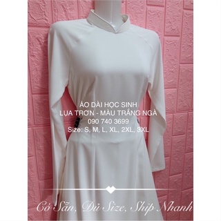 Cả Bộ Áo Dài Học Sinh Lụa (Quần Lụa Cùng Chất Liệu Với Áo) Đẹp Từ Vải Đến Form Áo & Quần Màu Trắng Kem