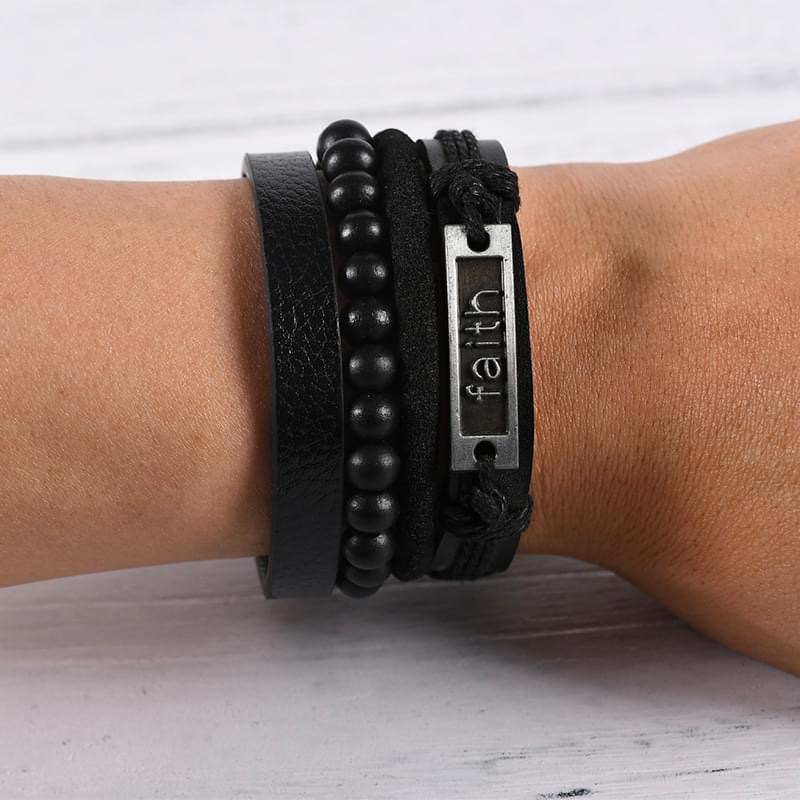 Vòng Tay Nam Lắc Tay Unisex Thời Trang Đeo Tay Nam Nữ Basic Saz Store Màu Đen - Vòng Tay Da Faith