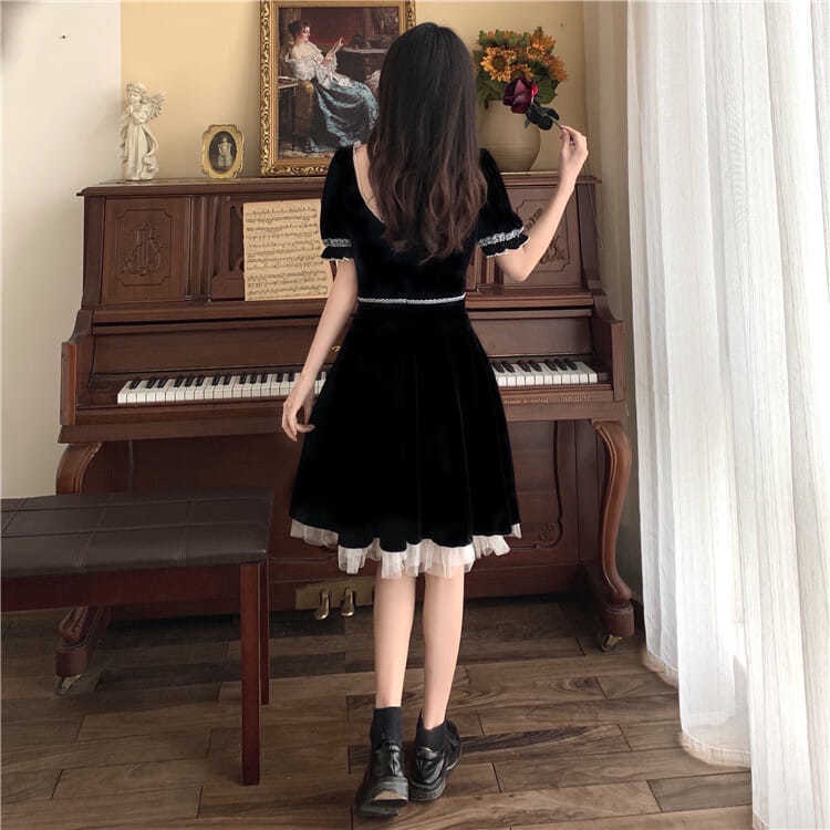 Đầm Nữ Phối Ren Sang Trọng Phong Cách Retro Hàn Quốc