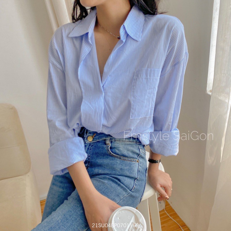 [Mã FATHANG5 giảm 10K đơn 50K] Áo sơ mi tay dài nút lệch xéo tà ulzzang thời trang nữ Fmstyle Saigon 21SU04EP0701