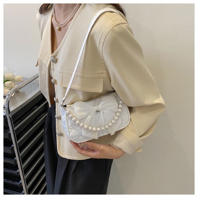 Túi Xách Đeo Vai Phối Dây Xích Ngọc Trai Thắt Nơ Thời Trang Mùa Hè Mới NB00133 2022 Dành Cho Nữ