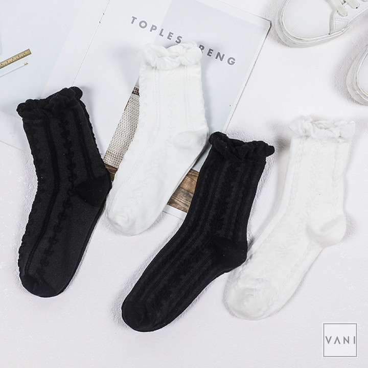 Tất Vớ Nam Nữ Cổ Bèo Họa Tiết Viền Nổi Phong Cách Lolita - Vani Store