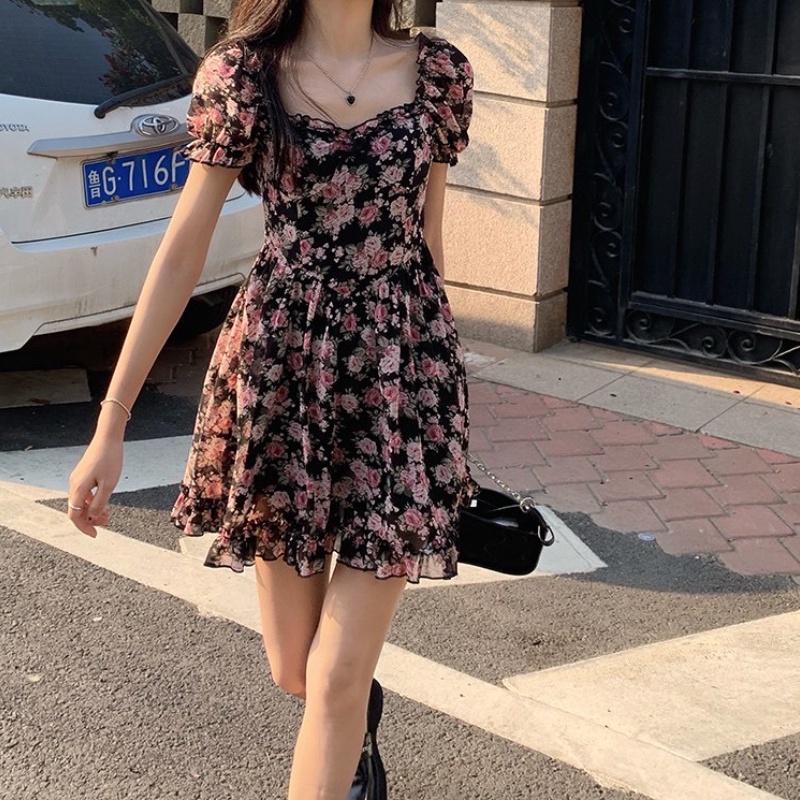 Đầm Nữ In Hoa Hồng Thời Trang Hàn Quốc