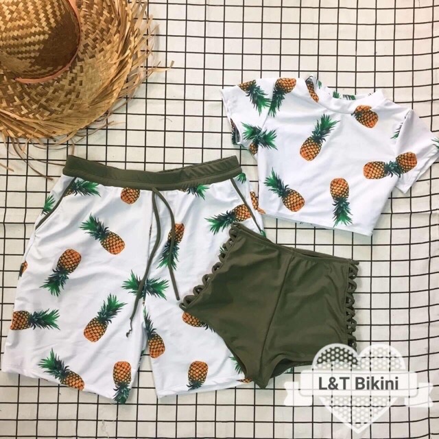 [TẶNG vớ/scrunchies bất kỳ] ÁO BƠI CROPTOP TAY NGẮN HOẠ TIẾT DỨA TRÁI THƠM | BigBuy360 - bigbuy360.vn