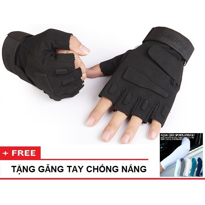 ❤️ HOTSALE ❤️ (Tặng 1 ĐÔI GĂNG TAY CHỐNG NẮNG) Găng tay nam hở ngón BLACKHAWK, bao tay xe máy 3/4