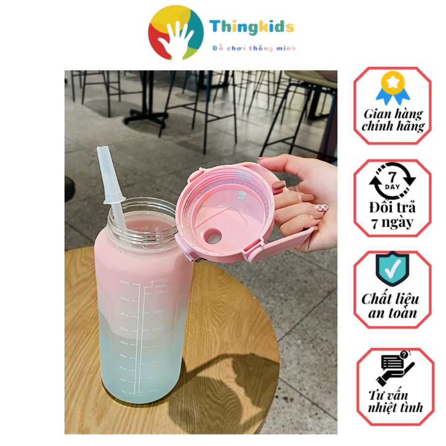 Bình Đựng Nước Dễ Thương Có Vạch Báo Giờ Uống Nước. Có uống hút - Thingkids