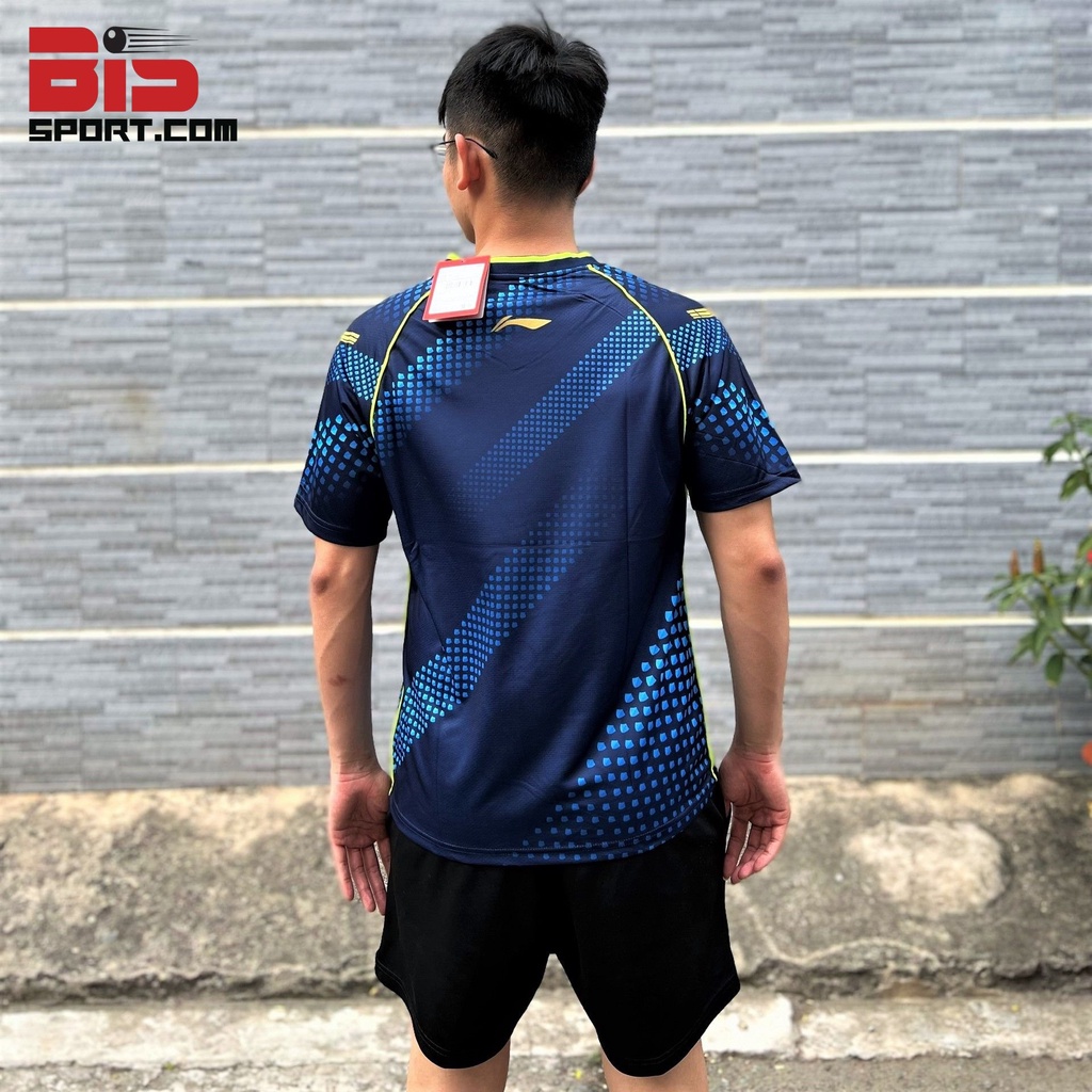 Áo Bóng Bàn Cầu Lông Li-ning  6089A  Cao Cấp F1 Xanh Họa Tiết - Vải Thoáng Mát Thấm Hút Mồ Hôi