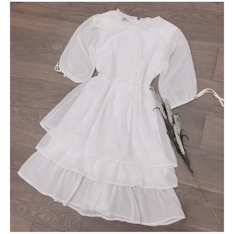 ĐẦM BABY DOLL BÈO TẦNG TRẮNG 2LOP XÒE CÔNG CHÚA )