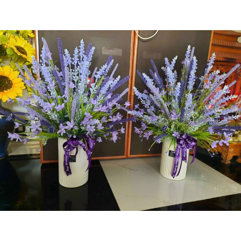 Hoa giả decor hoa giả trang trí violet phủ tuyết sang trọng bền đẹp lavender oải hương