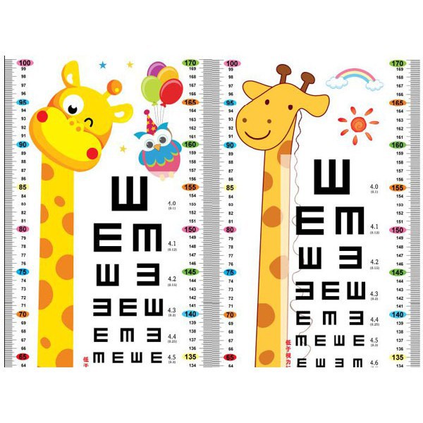 Thước Dán Tường Đo Chiều Cao Cho Bé Hình Hươu Cao Cổ 1m70cm, Decal dán tường đo chiều cao, kiểm tra thị giác cho bé