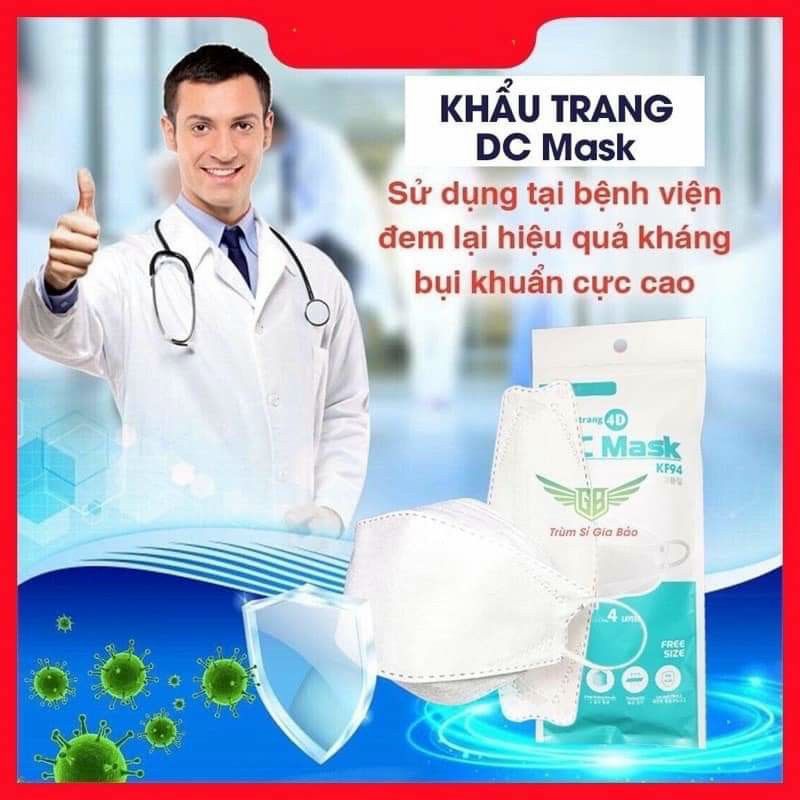 Túi 10  Khẩu trang 4D HS mask k94 , ( túi 10 cái ) , 4 lớp kháng khuẩn ,thoáng khí , lọc cả bụi mịn PM 0,3