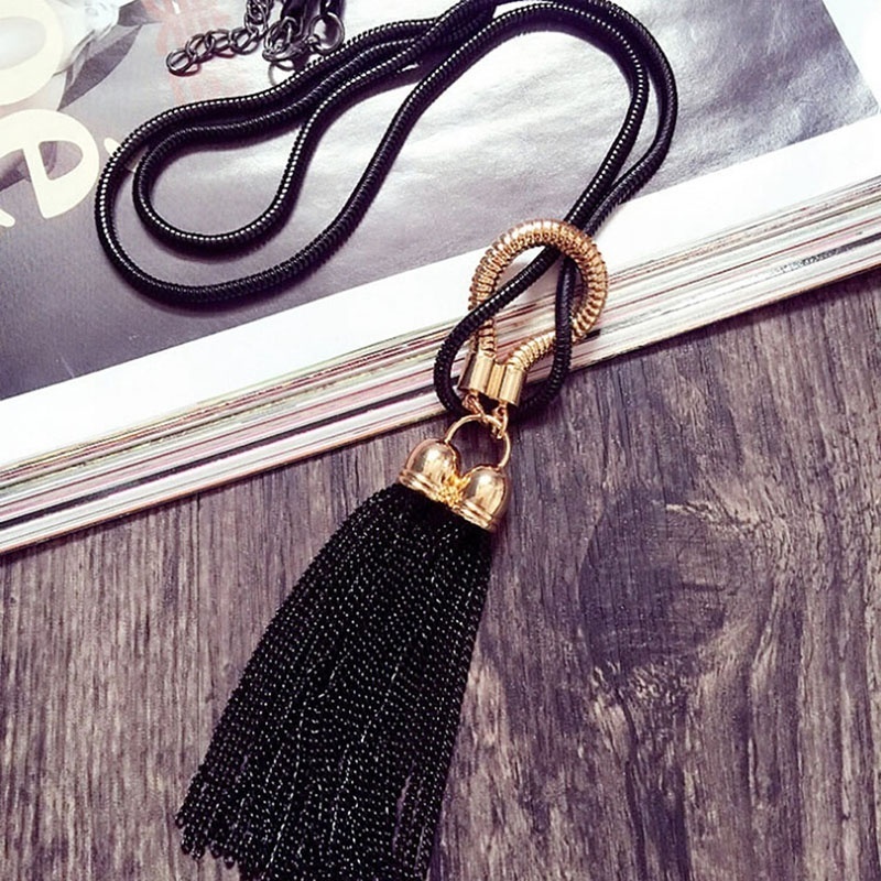 Dây chuyền dài thắt nút phối tua rua thời trang cổ điển thanh lịch cho nữ