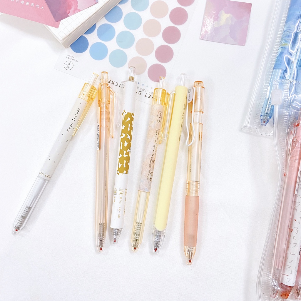 [TẶNG TÚI ZIP] SET 6 BÚT PASTEL GEL ĐEN DỄ THƯƠNG KHÔNG TRÙNG MẪU