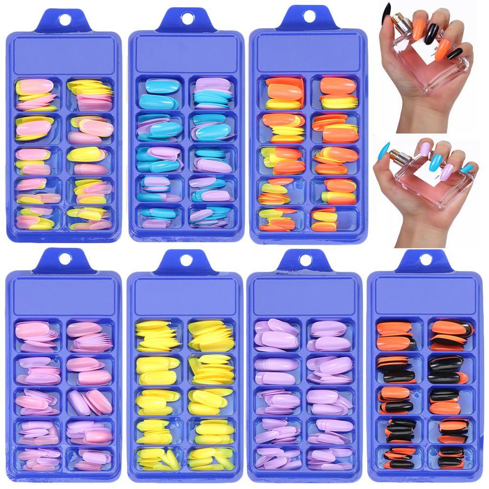 Set 100 Móng Tay Giả Hình Oval Màu Kẹo Có Thể Tháo Rời