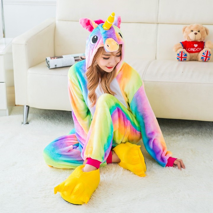 Bộ Đồ Thú Unicorn Rainbow Kỳ Lân Cầu Vồng Chất Nhung Mềm Mịn