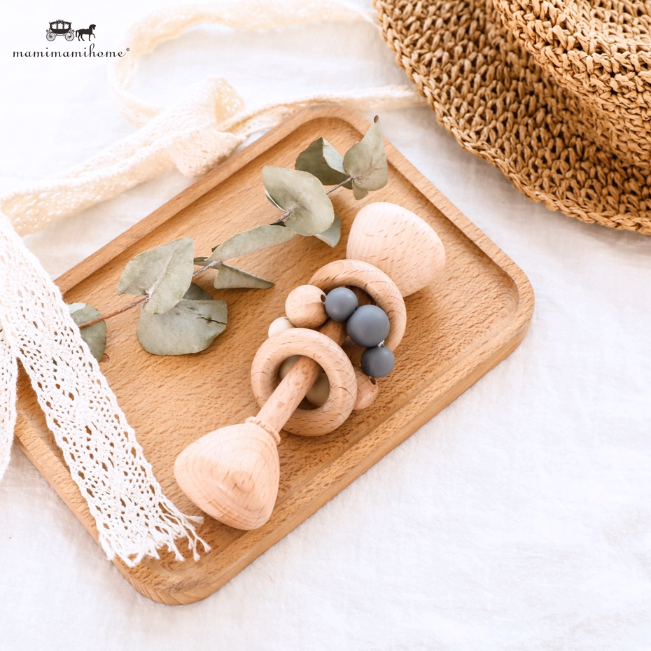 【COD】 1 cái Đồ chơi trẻ em bằng gỗ Teething Beech Wood Toys Đồ chơi trẻ em Nhai silicone Teething Baby Rattles bằng gỗ Đồ chơi cho trẻ em đang mọc răng BPA Miễn phí cho trẻ sơ sinh