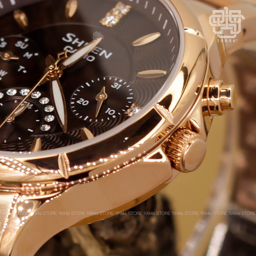 Đồng hồ nữ Casio Sheen SHE-3047PG-5A đính đá Swarovski®, dây thép không gỉ, chống nước 50m, hàng chính hãng