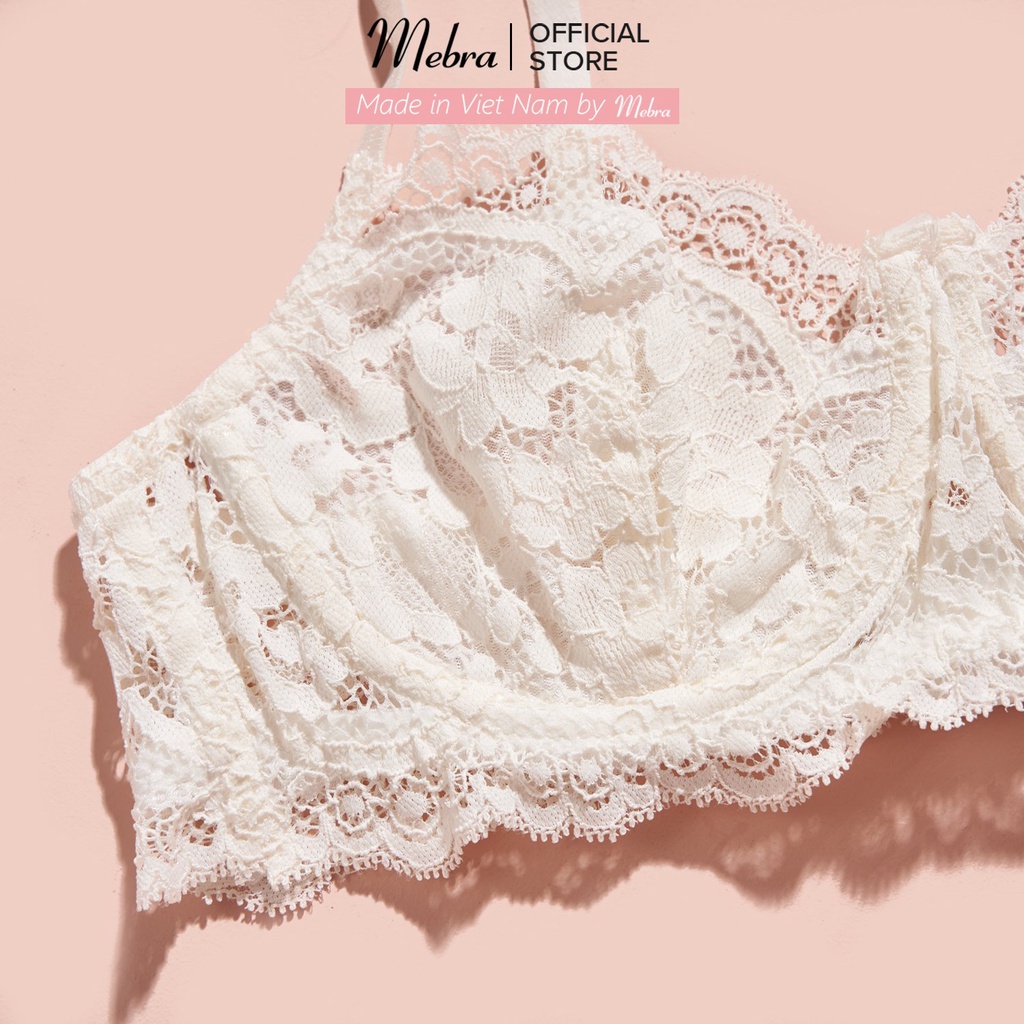 Set đồ lót ren hoa áo có gọng quần ren gợi cảm đáy cotton màu trắng cao cấp thiết kế độc quyền Mebra A034 + Q044